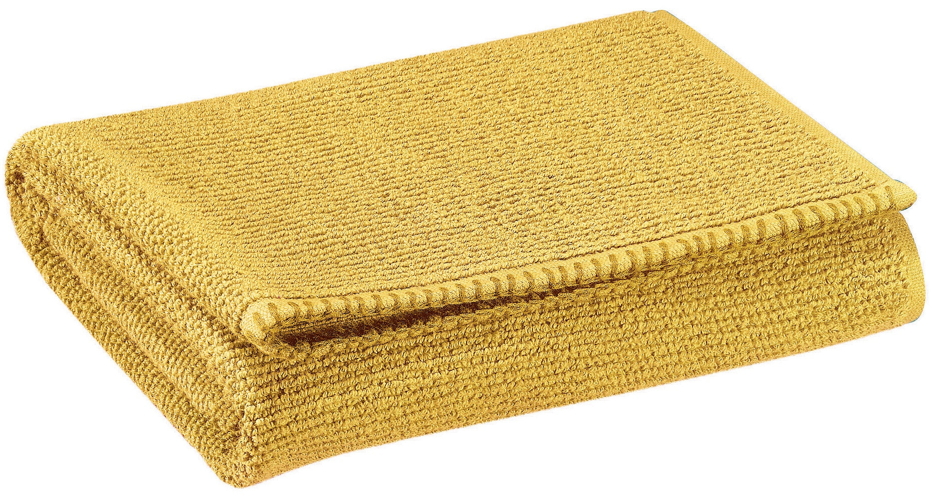 asciugamano da bagno bora curry, colore curry, taglia 90 x 150. asciugamano piegato su sfondo neutro per una visione pulita del prodotto