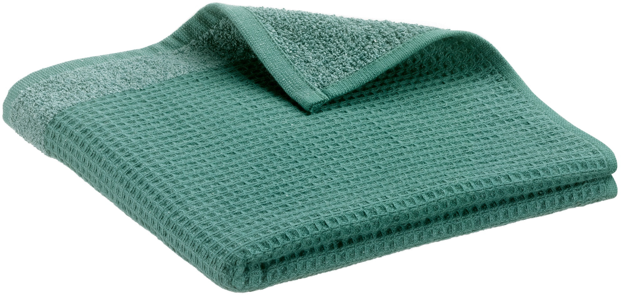 asciugamano da bagno riciclato abby smeraldo, colore smeraldo, taglia 50 x 100. asciugamano piegato su sfondo neutro per una visione pulita del prodotto