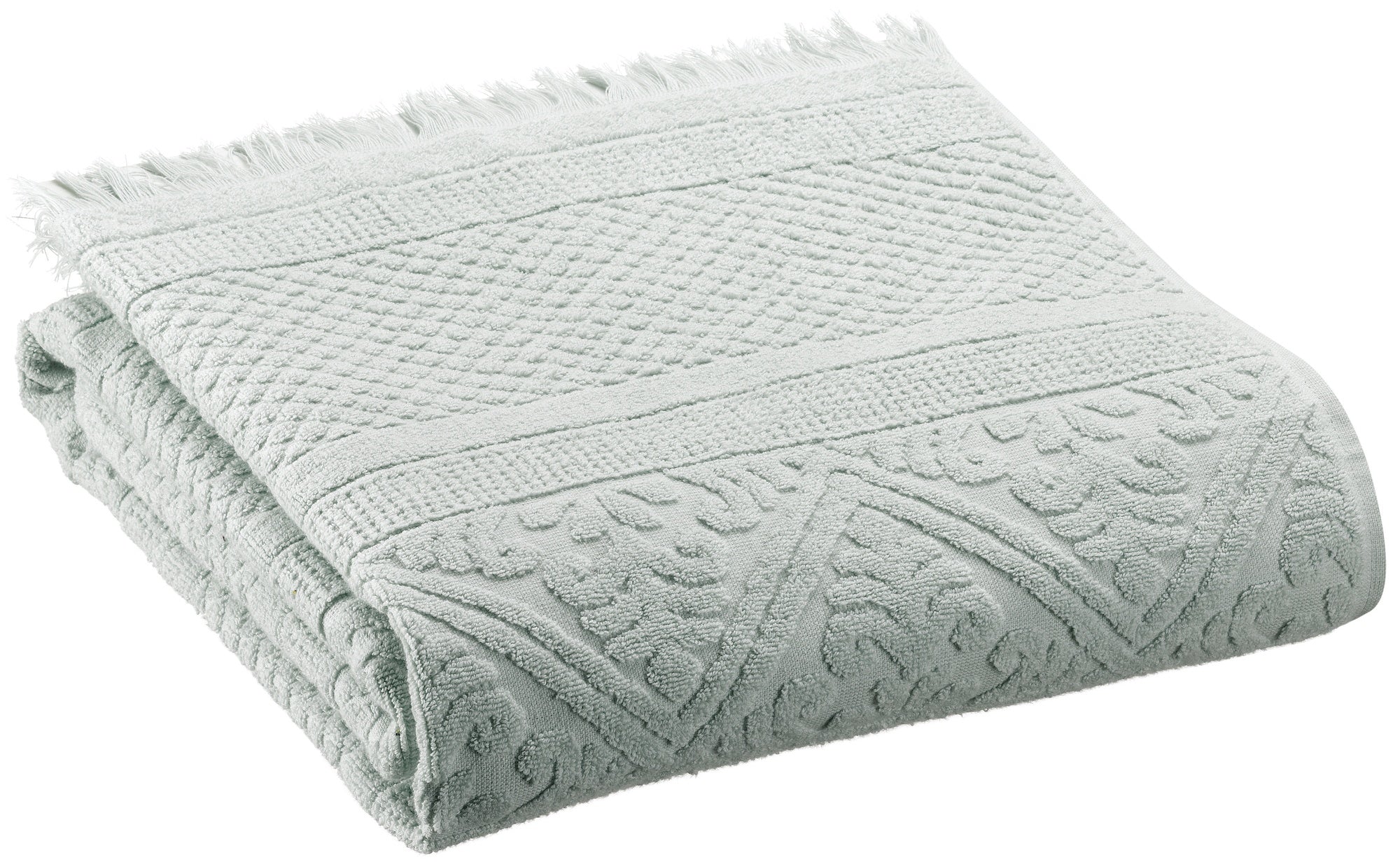 asciugamano da doccia zoe giada, colore giada, taglia 70 x 140. asciugamano piegato su sfondo neutro per una visione pulita del prodotto