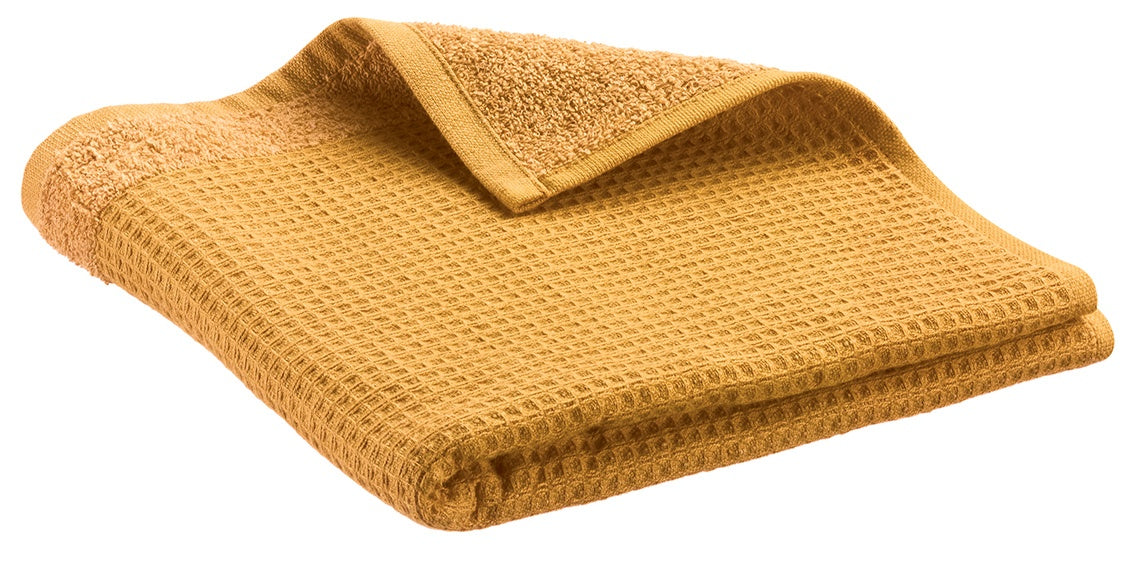 asciugamano ospite riciclato abby prugna mirabelle, colore prugna mirabelle, taglia 30 x 50. asciugamano ospite piegato elegantemente su fondo neutro