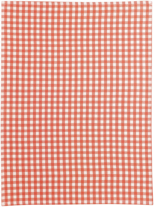 strofinaccio riciclato vichy pesca, colore pesca, taglia 50 x 70. asciugamano piegato su sfondo neutro per una visione pulita del prodotto