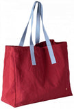 borsa shopper iona ciliegia, colore ciliegia, taglia 38 x 46 x 18. vista frontale della borsa shopping in tessuto ecologico su sfondo neutro