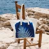 borsa shopper fougere blu, colore blu, taglia 38 x 46 x 18. realizzata in tessuto sostenibile, ideale per uno shopping responsabile