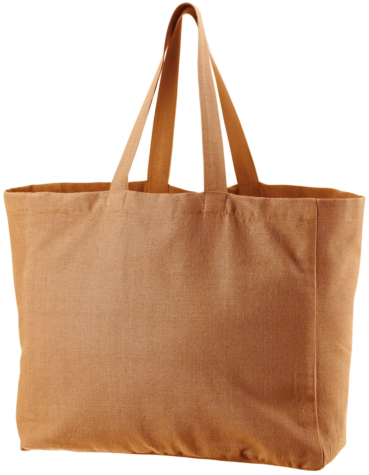 borsa shopping riciclata grace caramello, colore caramello, taglia 35 x 40 x 15. vista frontale della borsa shopping in tessuto ecologico su sfondo neutro