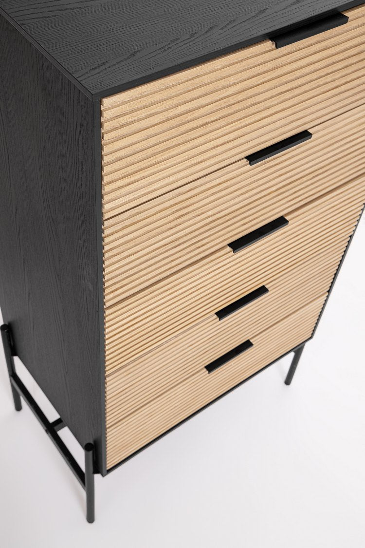 cassettiera allycia in legno di frassino nero e naturale, 64x40x115,5 cm, spazio extra per organizzare abiti, biancheria e...