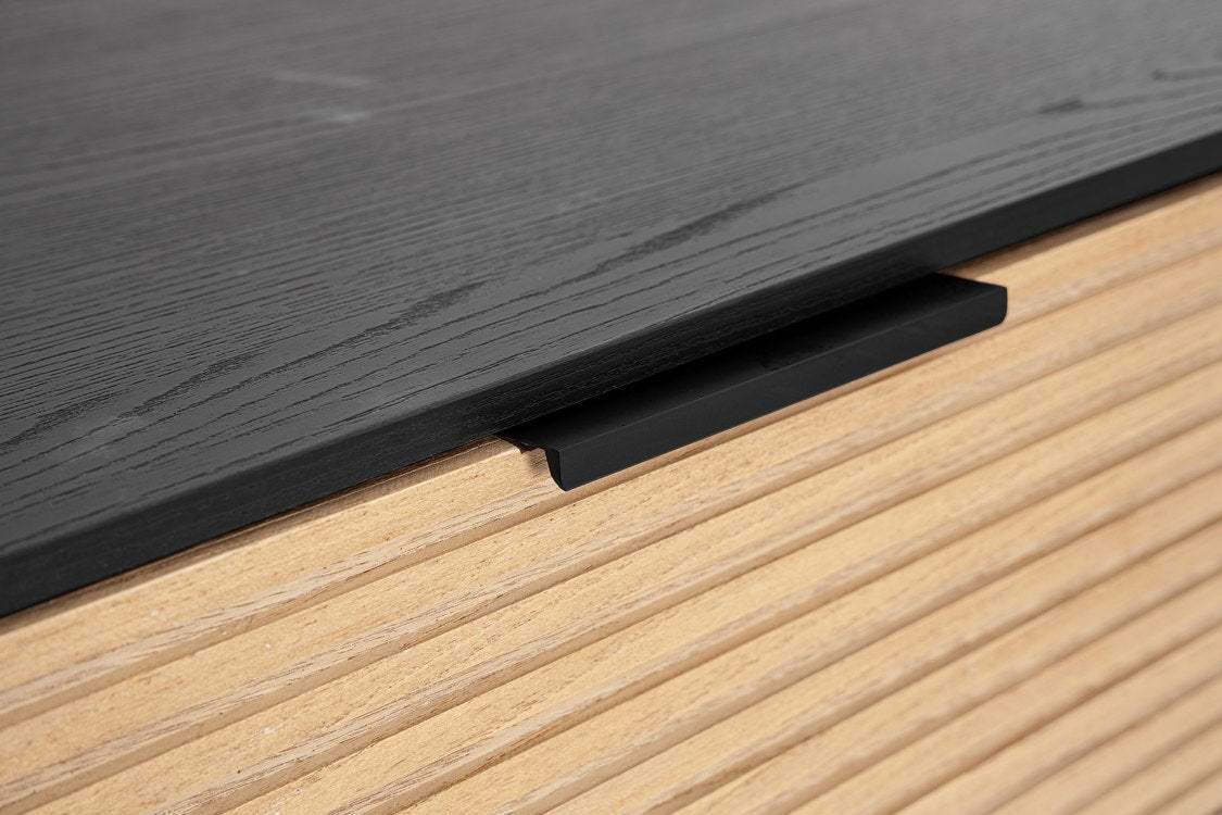 cassettiera allycia in legno di frassino nero e naturale, 64x40x115,5 cm, design compatto e funzionale per piccoli spazi