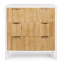 Cassettiera CHARLEY in legno bianco e 3 cassetti in legno naturale paulownia, 80x40x82 cm