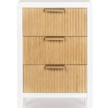 Comodino CHARLEY in legno bianco e 3 cassetti in legno naturale paulownia, 40x30x62 cm