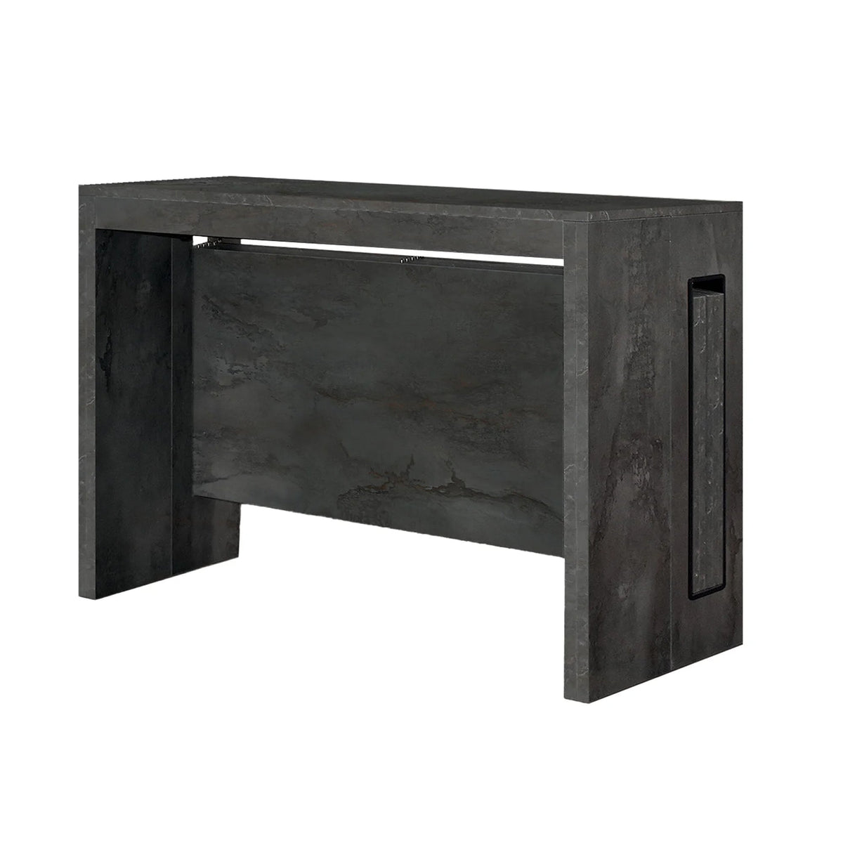 consolle gaiole in legno e acciaio ossidato 90×45 cm allungabile a 90×295 cm, consolle allungabile vista frontale, perfetta...