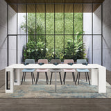 consolle gaiole in legno, finitura bianco frassinato 90×45 cm allungabile a 90×295 cm, consolle aperta mostrata in ambiente...