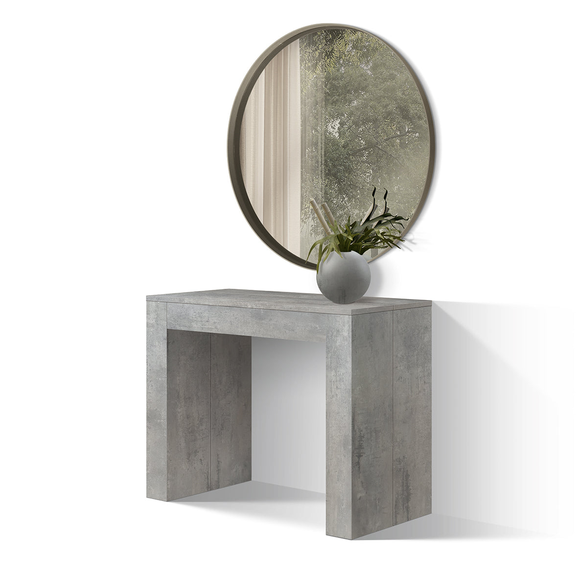 consolle allungabile lerici effetto grigio cemento 90×45 cm – 90×300, consolle allungabile vista frontale, perfetta per...