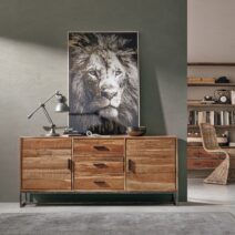 Credenza ELMER in legno di acacia e base acciaio antracite, 175x45x77 cm