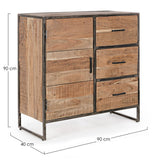 credenza elmer in legno di acacia e acciaio, 90x40x90 cm, credenza posizionata in ambiente living moderno
