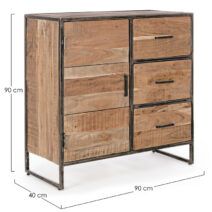 Credenza ELMER in legno di acacia e acciaio, 90x40x90 cm