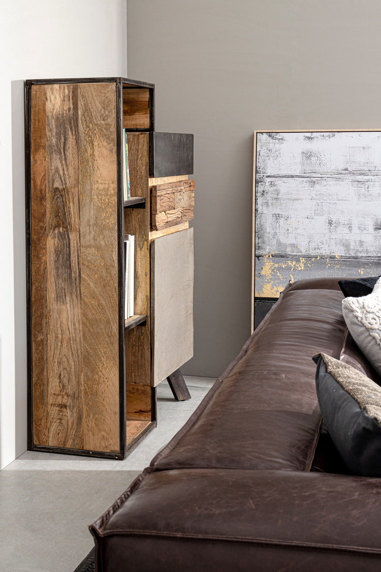 credenza manchester in legno di mango e acciaio nero, 90x40x140 cm, complemento d’arredo perfetto per ambienti rustici o...