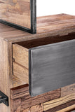 credenza manchester in legno di mango e acciaio nero, 90x40x140 cm, mobile contenitore ideale per piatti, bicchieri o...