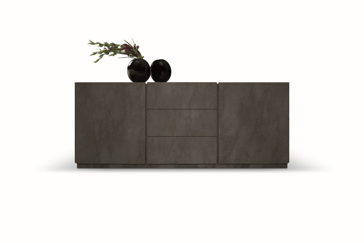 credenza favignana in legno, finitura in acciaio ossidato, piano effetto marmo statuario, 200×50 cm, credenza in legno vista...