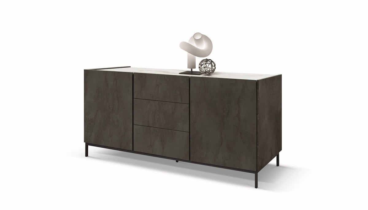 credenza pietrasanta in legno, finitura in acciaio ossidato, piano effetto marmo statuario, 200×50 cm, credenza in legno...