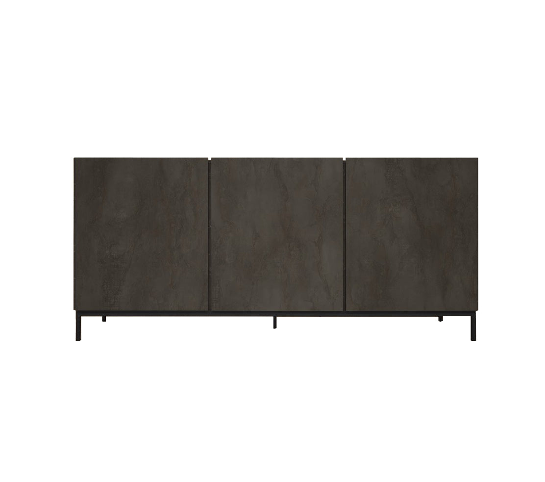 credenza pietrasanta in legno, finitura in acciaio ossidato, piano effetto marmo statuario, 200×50 cm, credenza in legno...