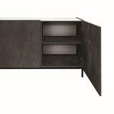 credenza pietrasanta in legno, finitura in acciaio ossidato, piano effetto marmo statuario, 200×50 cm, dettaglio delle ante...