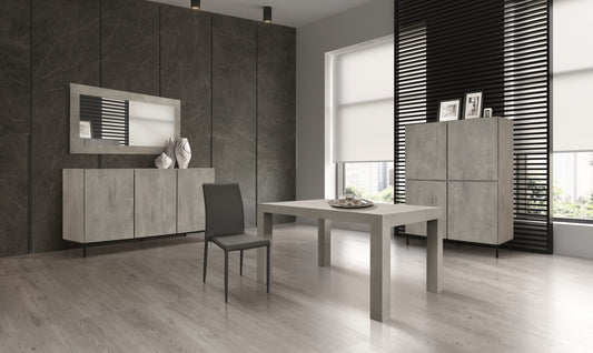 credenza pietrasanta in legno, finitura in grigio cemento, piano effetto marmo statuario, 136×50 cm, dettaglio delle ante in...