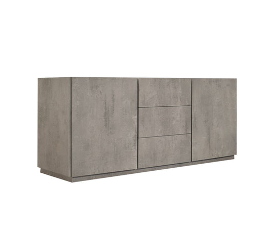 credenza favignana in legno, finitura in grigio cemento, piano effetto marmo statuario, 200×50 cm, credenza in legno vista...