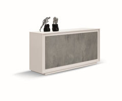 Credenza LAMPEDUSA in legno bianco frassinato, ante finitura grigio cemento, 140×50 cm