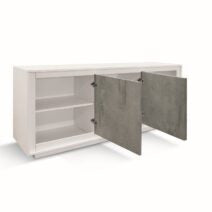 Credenza LAMPEDUSA in legno bianco frassinato, ante finitura grigio cemento, 180×50 cm