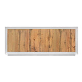 credenza lampedusa in legno bianco frassinato, ante finitura rovere rustico, 180×50 cm, credenza in legno vista frontale,...
