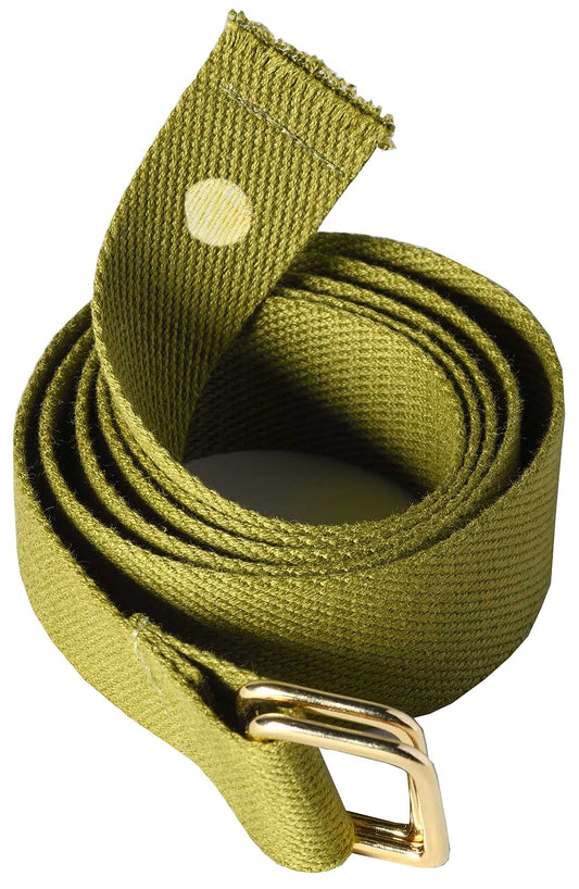 cintura ursule lichene, colore lichene, taglia 3 x 110. vista frontale della cintura ecosostenibile arrotolata su sfondo neutro