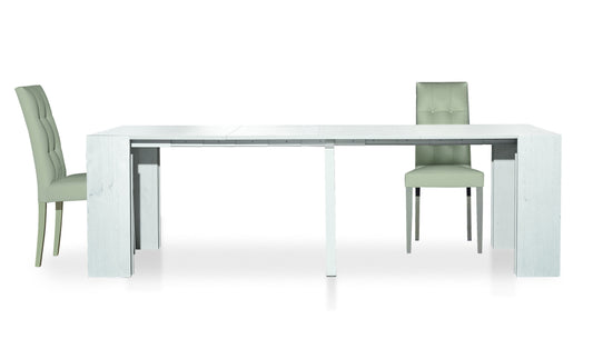 consolle allungabile ponza bianco consumato 90×45 cm – 90×295 cm, dettaglio della struttura e finitura in legno naturale