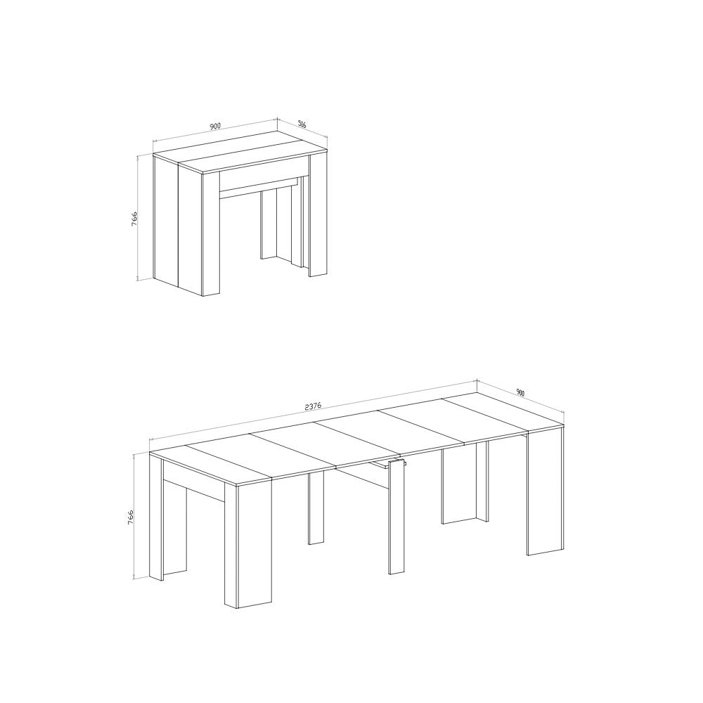 consolle allungabile luka con 4 allunghe colore ossido, consolle aperta mostrata in ambiente sala da pranzo
