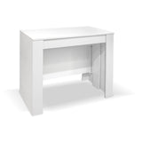 consolle allungabile ofelia colore bianco effetto lucido, dettaglio della struttura e finitura in legno naturale