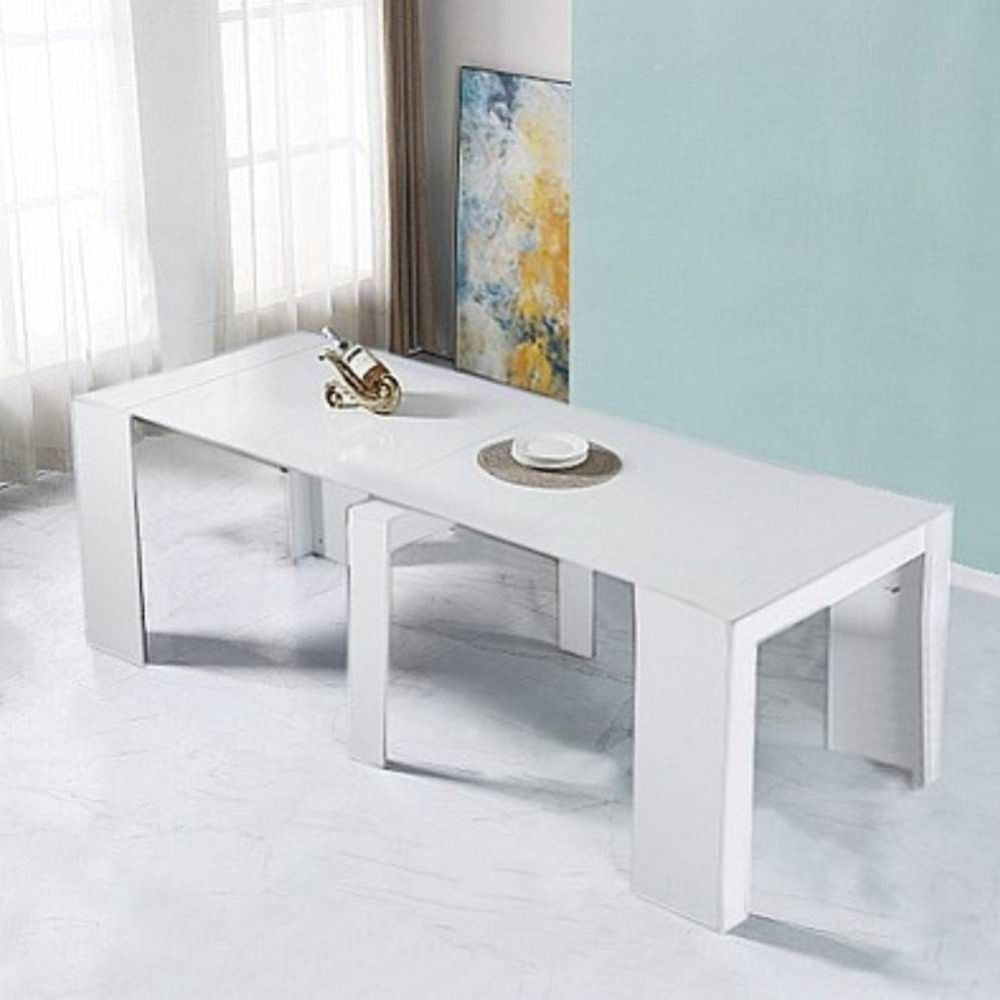 consolle allungabile ofelia colore bianco effetto lucido, vista laterale per evidenziare il sistema di estensione