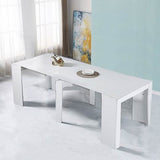 consolle allungabile ofelia colore bianco effetto lucido, vista laterale per evidenziare il sistema di estensione