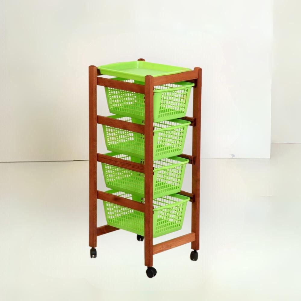 carrello portafrutta jolly eco ciliegio, contenitore multiuso in vista frontale, pratico e versatile