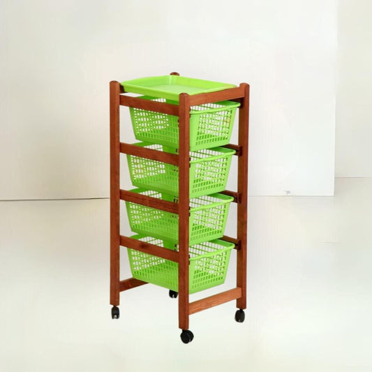 carrello portafrutta jolly eco ciliegio, contenitore multiuso in vista frontale, pratico e versatile