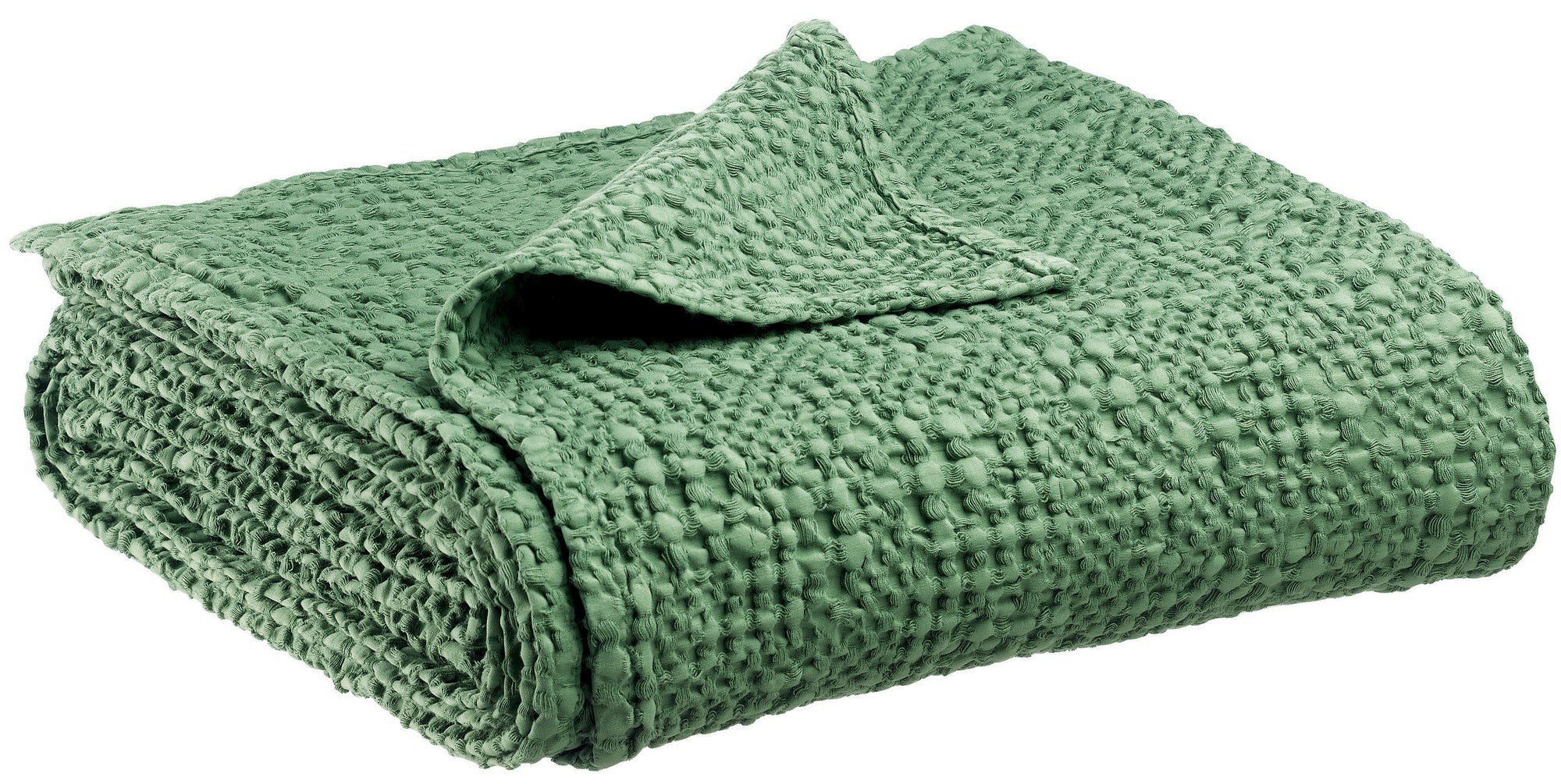 plaid tana mandorla, colore mandorla, taglia 140 x 200. vista frontale della coperta piegata su sfondo bianco