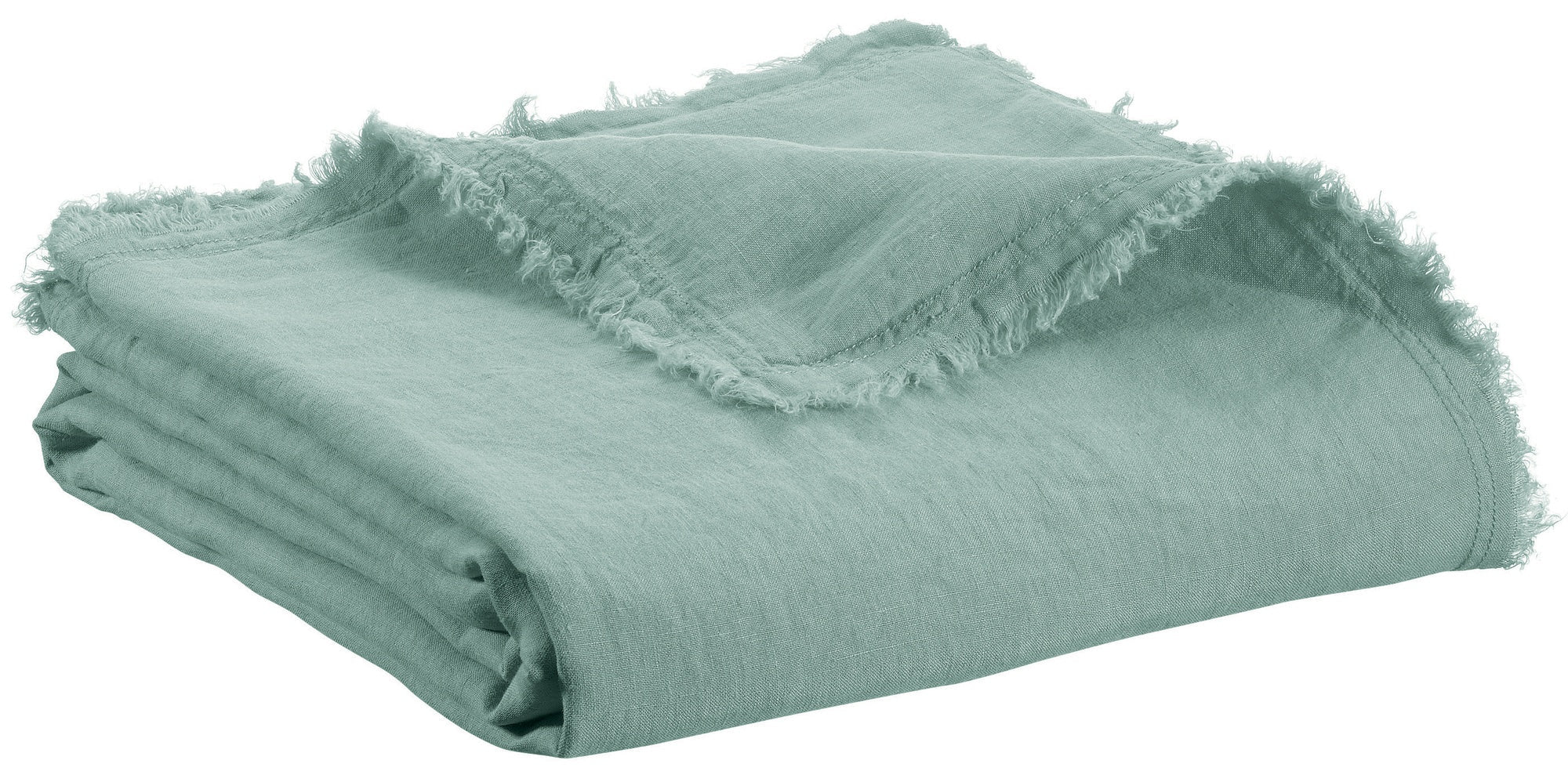 plaid zeff nomade verde grigio, colore verde grigio, taglia 130 x 180. vista frontale della coperta piegata su sfondo bianco