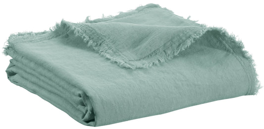 plaid zeff nomade verde grigio, colore verde grigio, taglia 130 x 180. vista frontale della coperta piegata su sfondo bianco