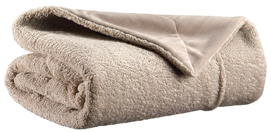 plaid barry lino, colore lino, taglia 130 x 160. vista frontale della coperta piegata su sfondo bianco