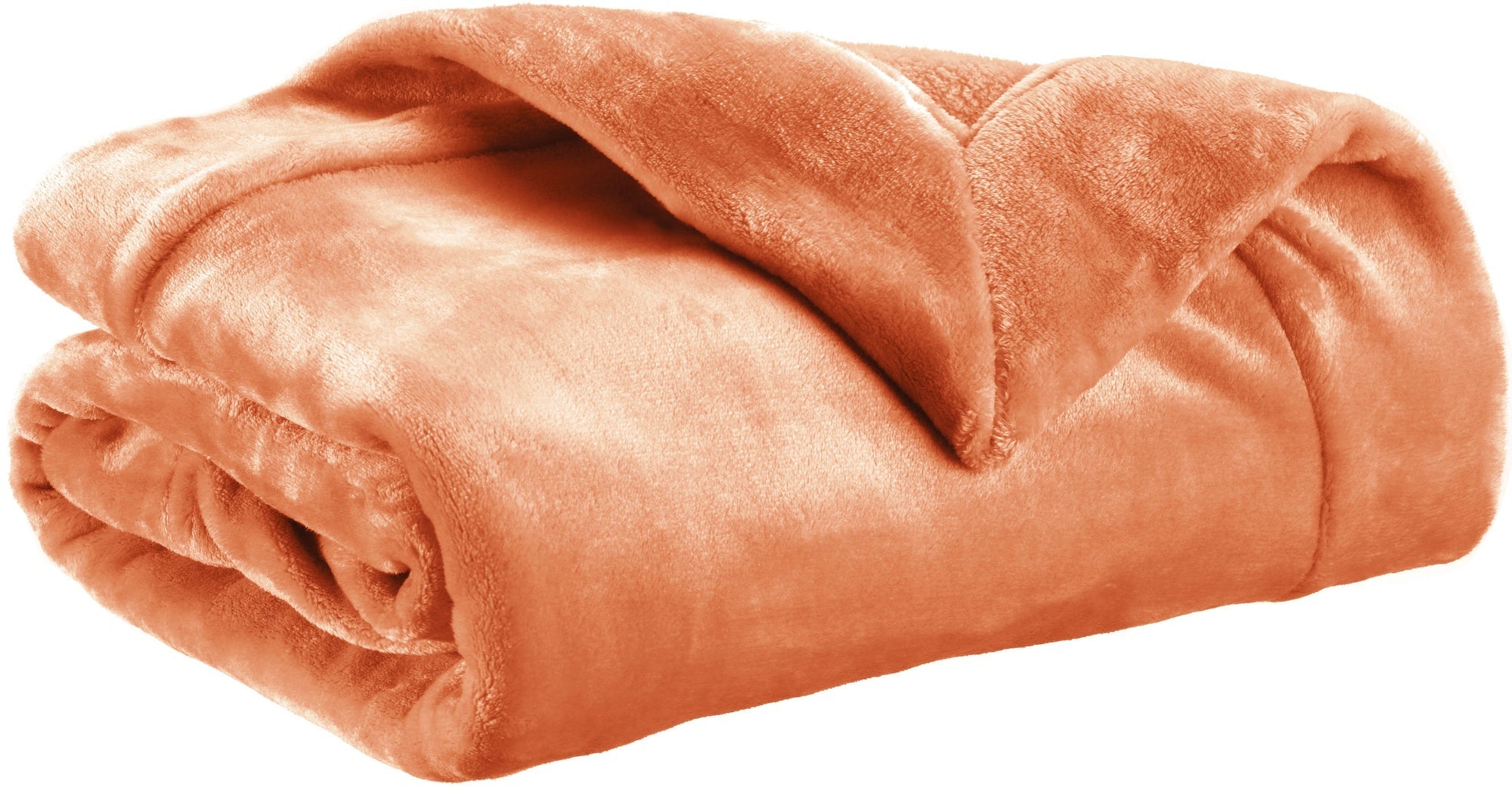 plaid tender papaya, colore papaya, taglia 150 x 200. vista frontale della coperta piegata su sfondo bianco