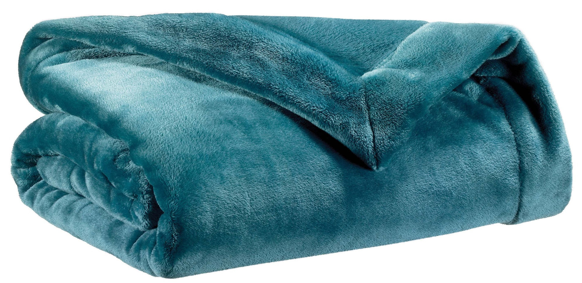 plaid tender pavone, colore pavone, taglia 150 x 200. vista frontale della coperta piegata su sfondo bianco