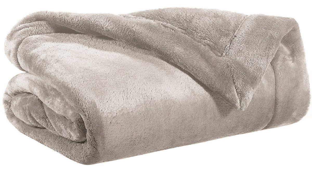 plaid tender lino, colore lino, taglia 150 x 200. vista frontale della coperta piegata su sfondo bianco