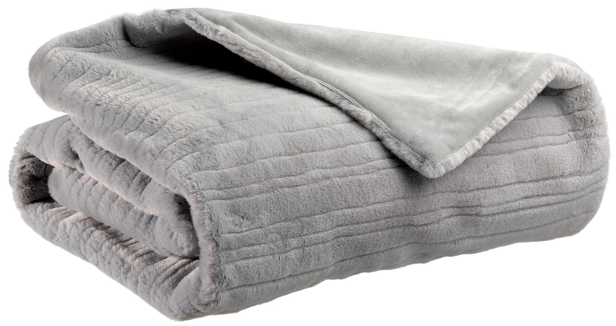 plaid artus perla, colore perla, taglia 140 x 180. vista frontale della coperta piegata su sfondo bianco