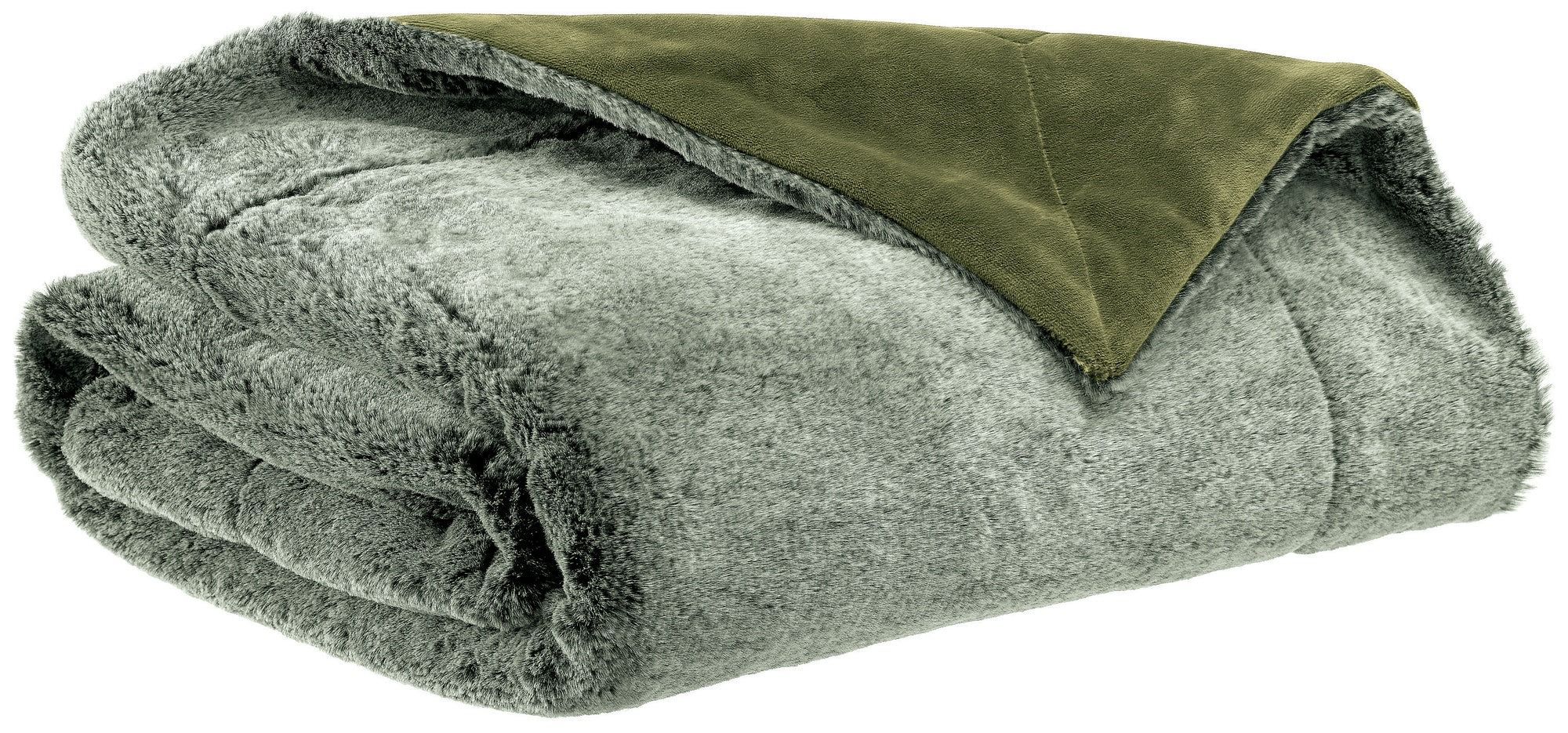 plaid kinta oliva, colore oliva, taglia 130 x 160. vista frontale della coperta piegata su sfondo bianco