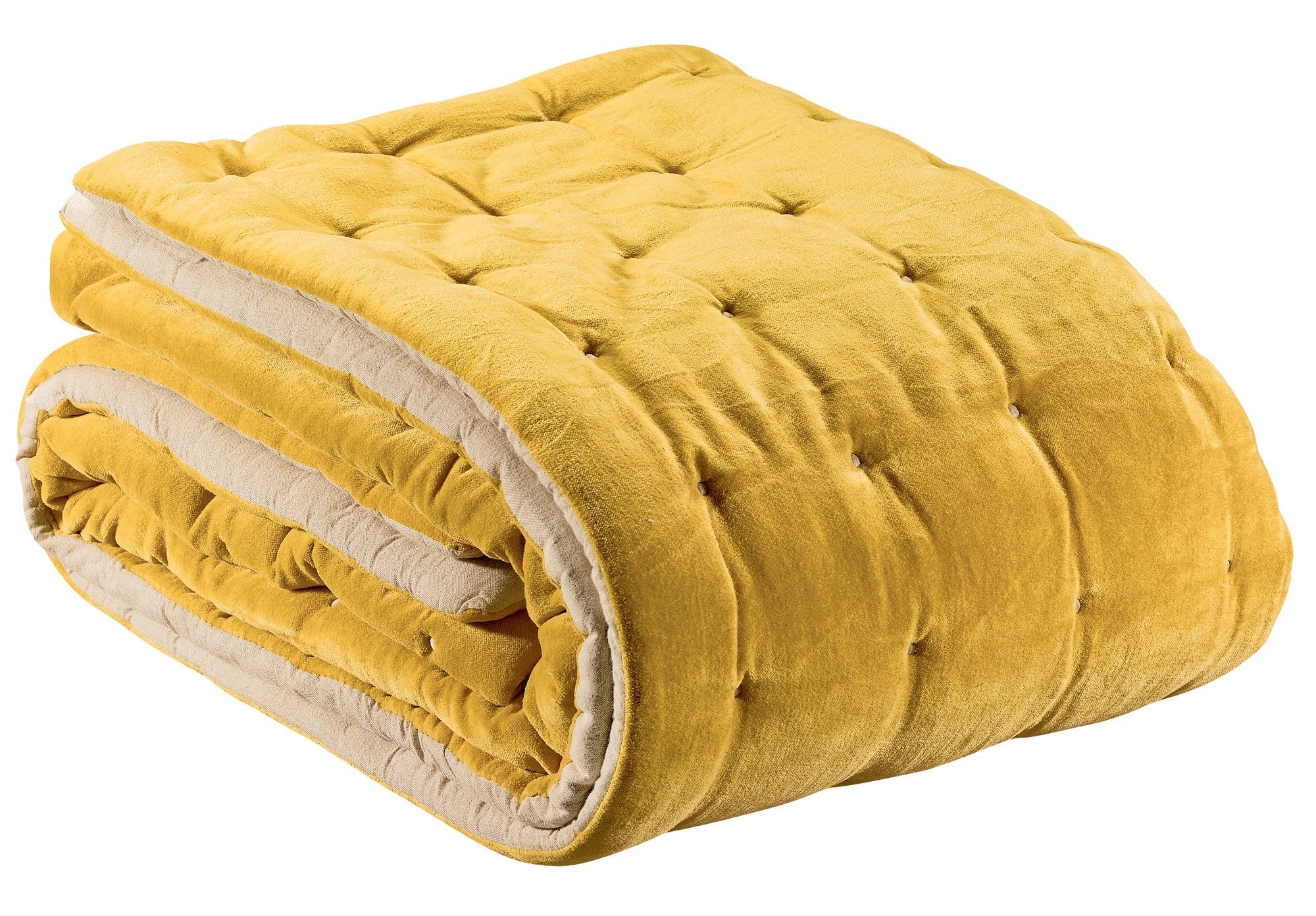 plaid elise mais, colore mais, taglia 240 x 260. vista frontale della coperta piegata su sfondo bianco