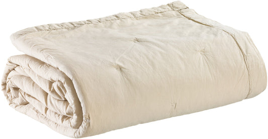 plaid tika naturale, colore naturale, taglia 180 x 260. vista frontale della coperta piegata su sfondo bianco