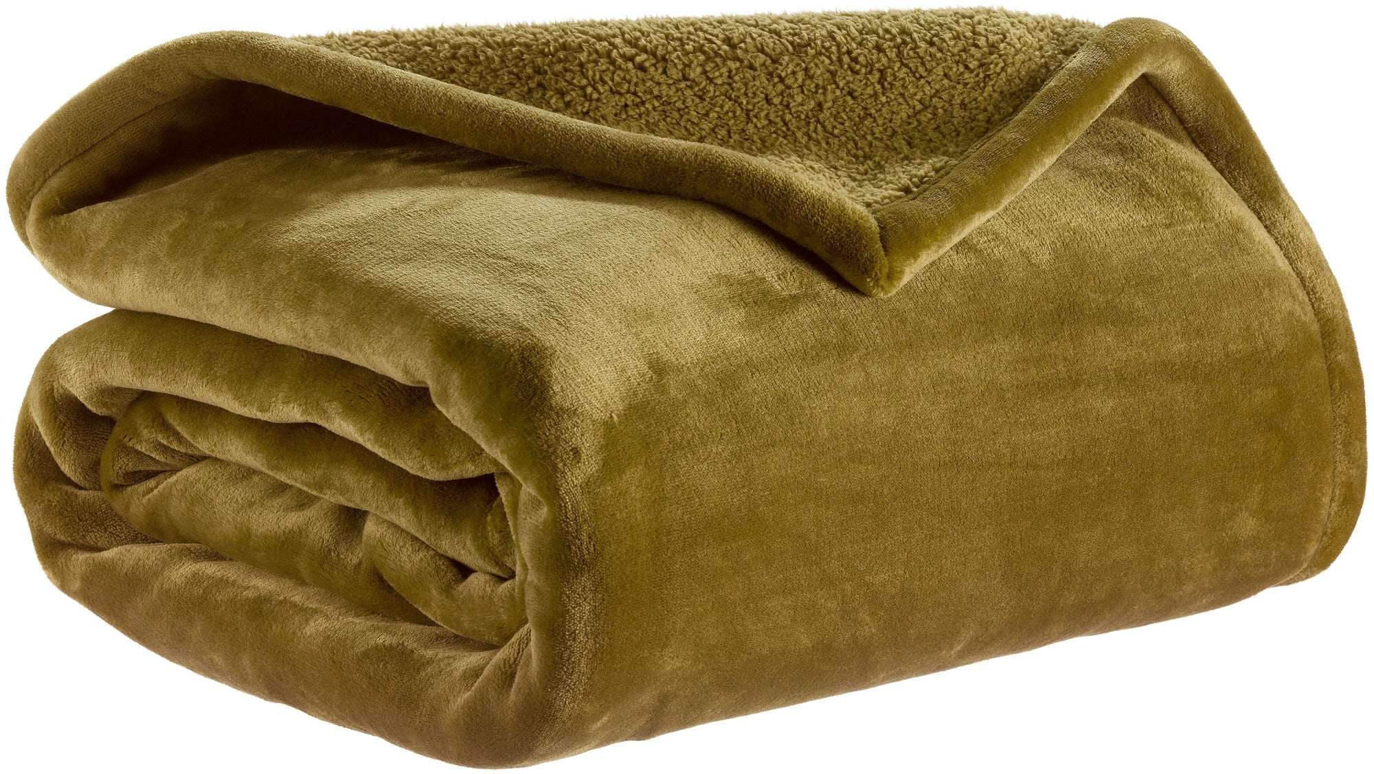 coperta michka rosmarino, colore rosmarino, taglia 240 x 220. vista frontale della coperta piegata su sfondo bianco