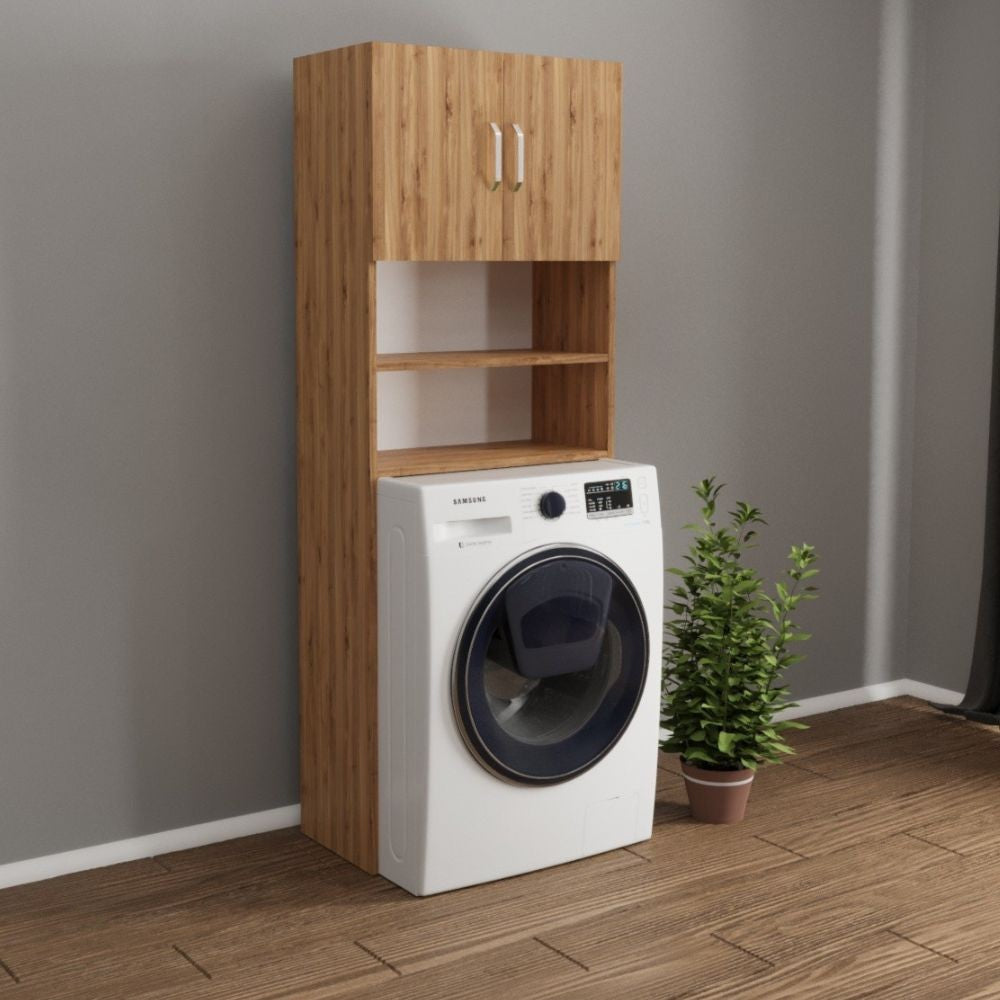 mobile coprilavatrice marsiglia con ante e ripiani rovere, dettaglio della cerniera e delle aperture per tubi